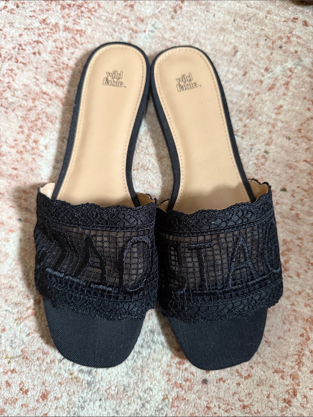 wild fable Black Lace Slide Mules